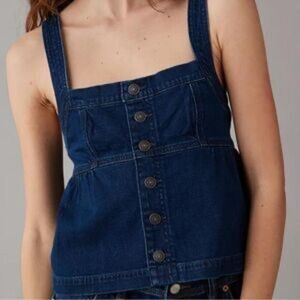 AMERICAN EAGLE WOMENS SLEEVELESS DENIM BABYDOLL TOP BLOUSE XS